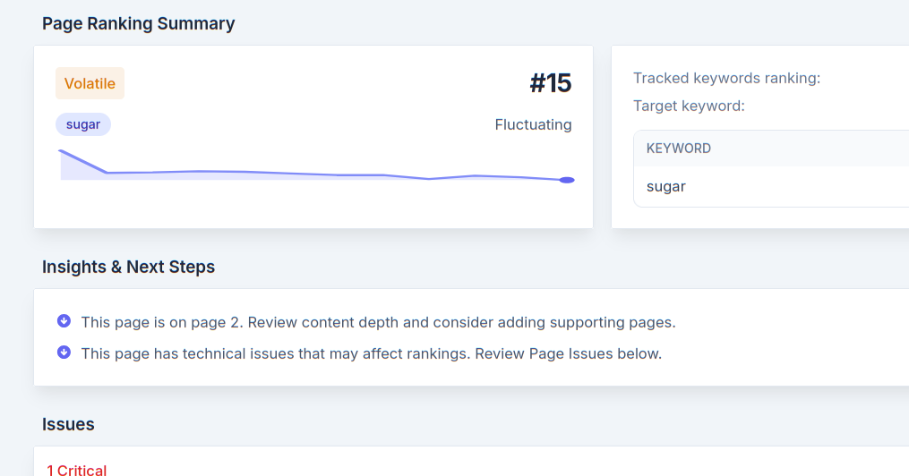 SitePerfector — add pages and keywords to track on Google