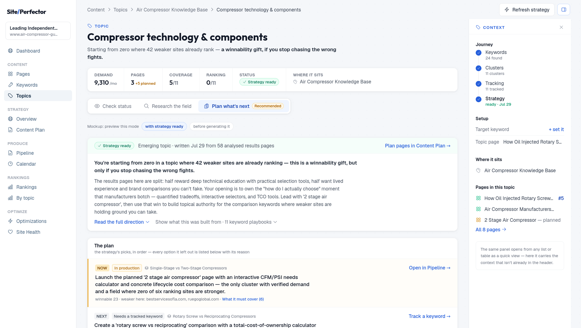 SitePerfector topic strategy — what to write, and why it will rank