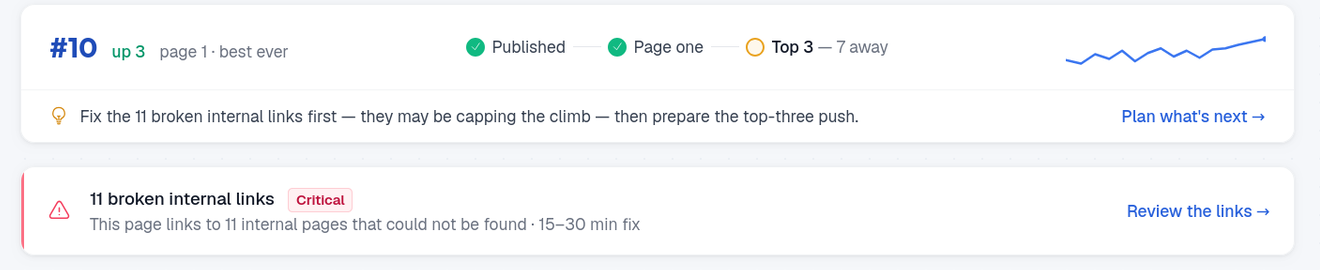 Page health — critical issues and fixes