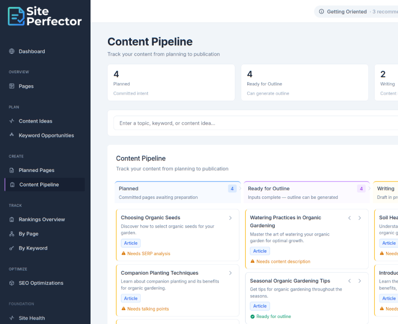 SitePerfector Kanban Board - Your Content Confidence System